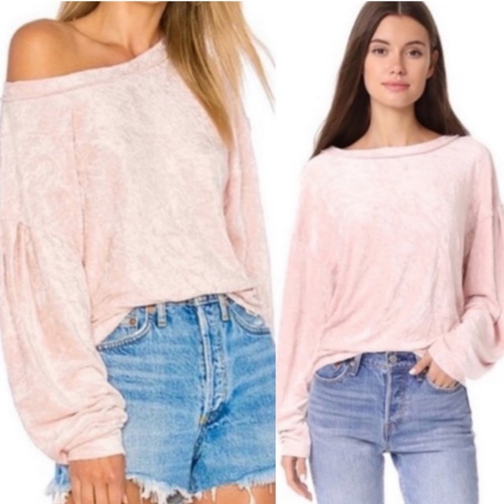 Free People Crushed Velvet Pink Milan Layering Top Sweatshirt Size XS Velour